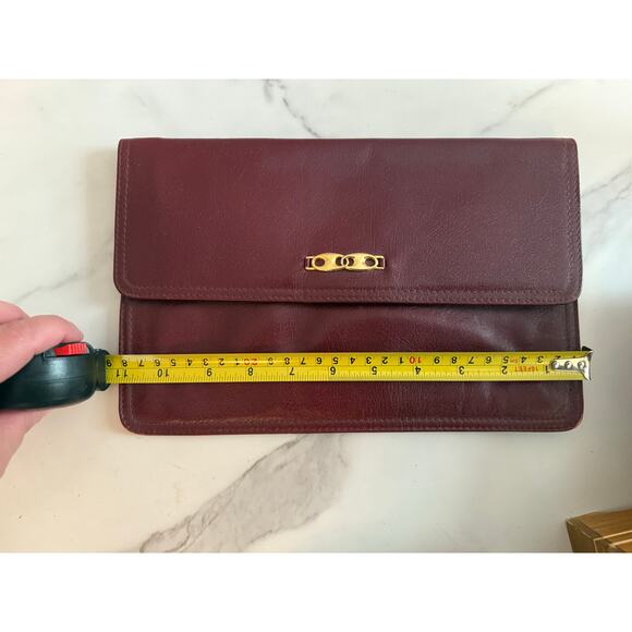 Vintage Genuine Leather Burgundy Clutch Bag with Gold Hardware Made in Italy - Picture 2 of 6